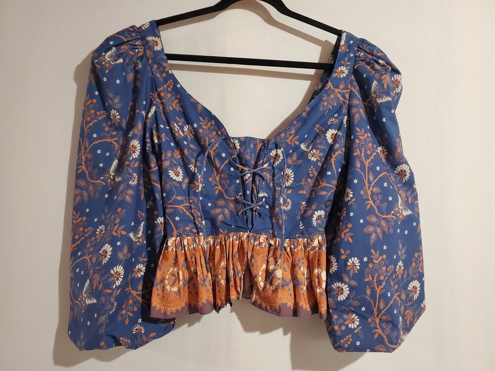 Love The Label Peplum Crop Corset Blouson Balloon Smocked Top Size XS Fairy Boho